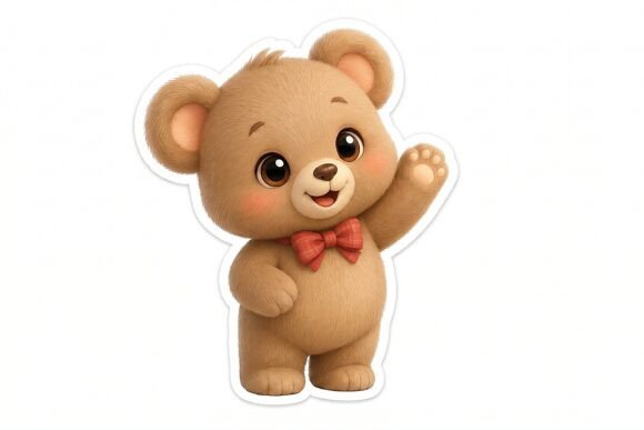 Download Waving Bear with Red Bow Tie Sticker - Waving Collection