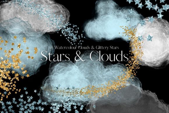 Download Blue Watercolour Clouds and Glitter Star - Premium Resources