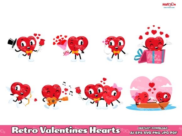 Download Retro Valentines Hearts Flat Clip Art - Premium Resources