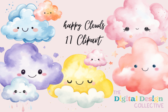 Download Watercolor Happy Clouds Clipart Bundle - Premium Resources