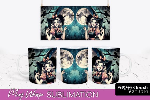 Download Retro Witch Mug Wrap, Halloween Mug PNG - Halloween mug png Collection