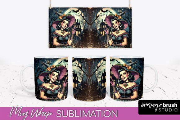 Download Retro Witch Mug Wrap, Halloween Mug PNG - Halloween mug png Collection