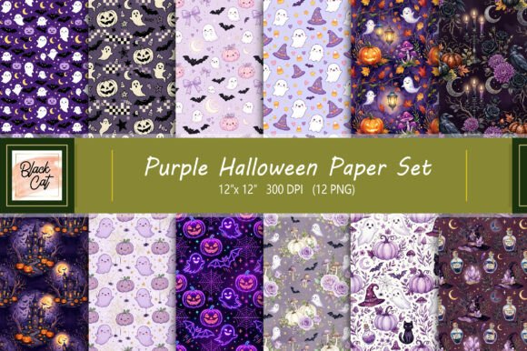 Download Purple Halloween Paper Set - Halloween paper Collection