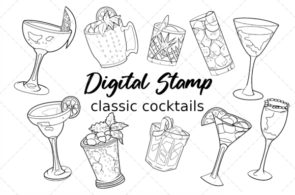 Download Clipart Classic Cocktails Digital Stamp - Classic Collection