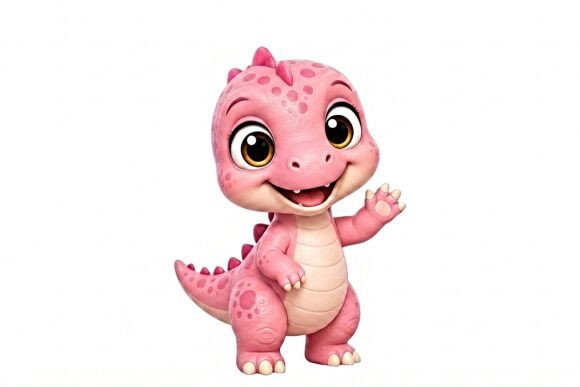 Download Cute Pink Baby Dinosaur Waving PNG - Waving Collection