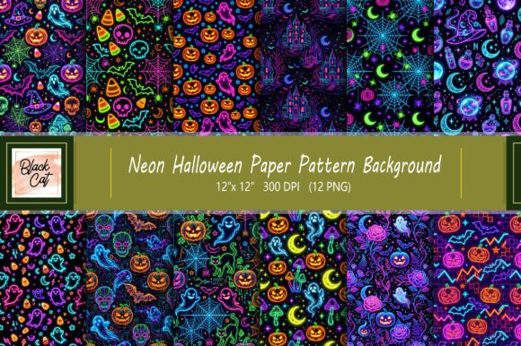 Download Neon Halloween Paper Pattern Background - Halloween paper Collection