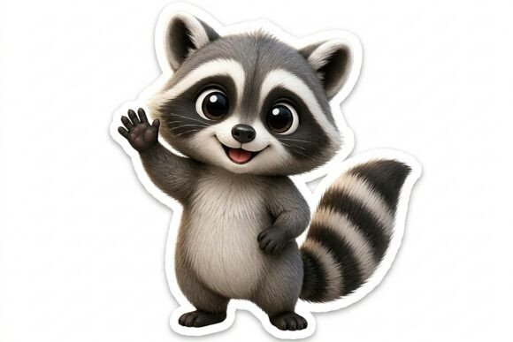 Download Cute Kawaii Waving Raccoon Saying Hello - Waving Collection