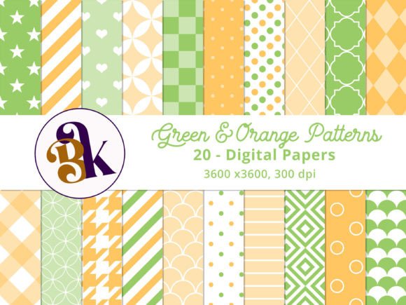 Download 20 Green &amp; Orange Pattern Digital Paper - Orange pattern Collection