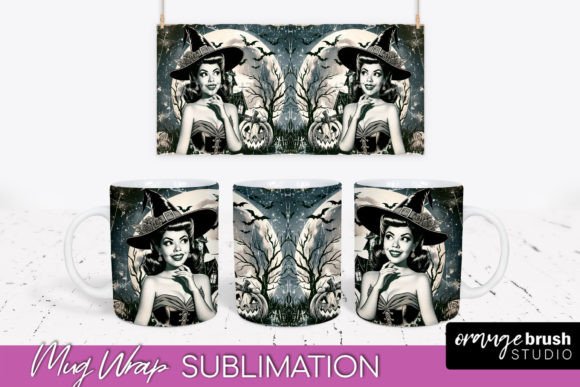 Download Retro Witch Mug Wrap, Halloween Mug PNG - Halloween mug png Collection