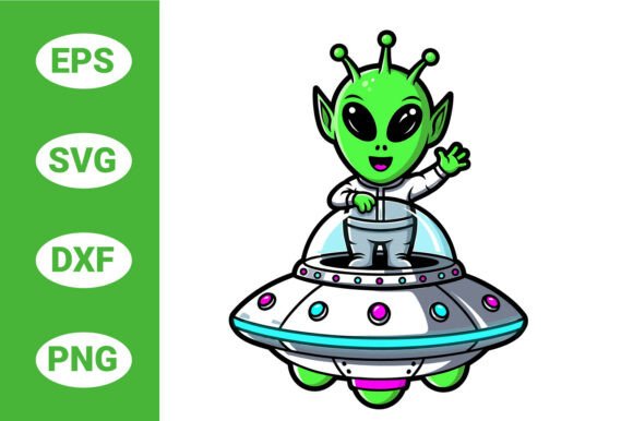 Download Cute Alien Waving from UFO Spaceship - Waving Collection