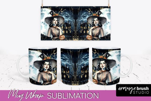 Download Retro Witch Mug Wrap, Halloween Mug PNG - Halloween mug png Collection